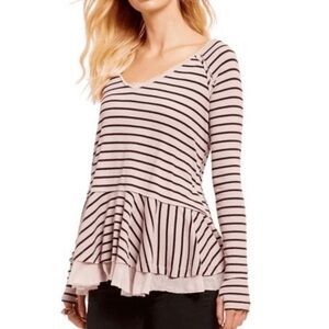 Free people pink and black stripes flowy bohemian blouse